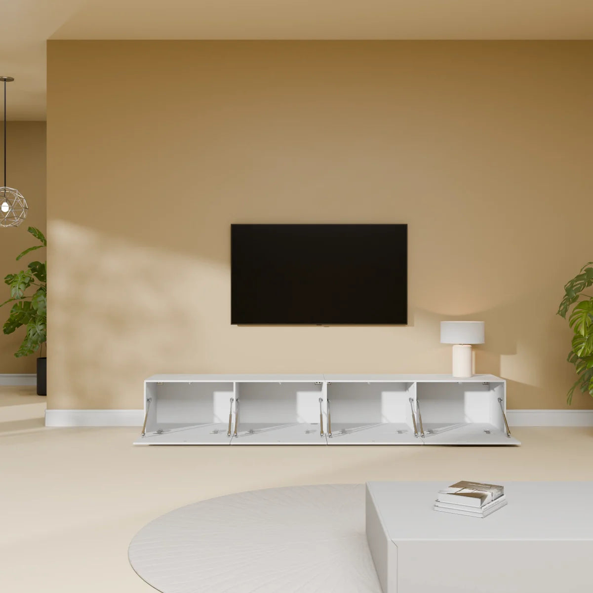 Mora Meuble Télé pour TV | Suspendu ou sur pied | 200 cm Blanc