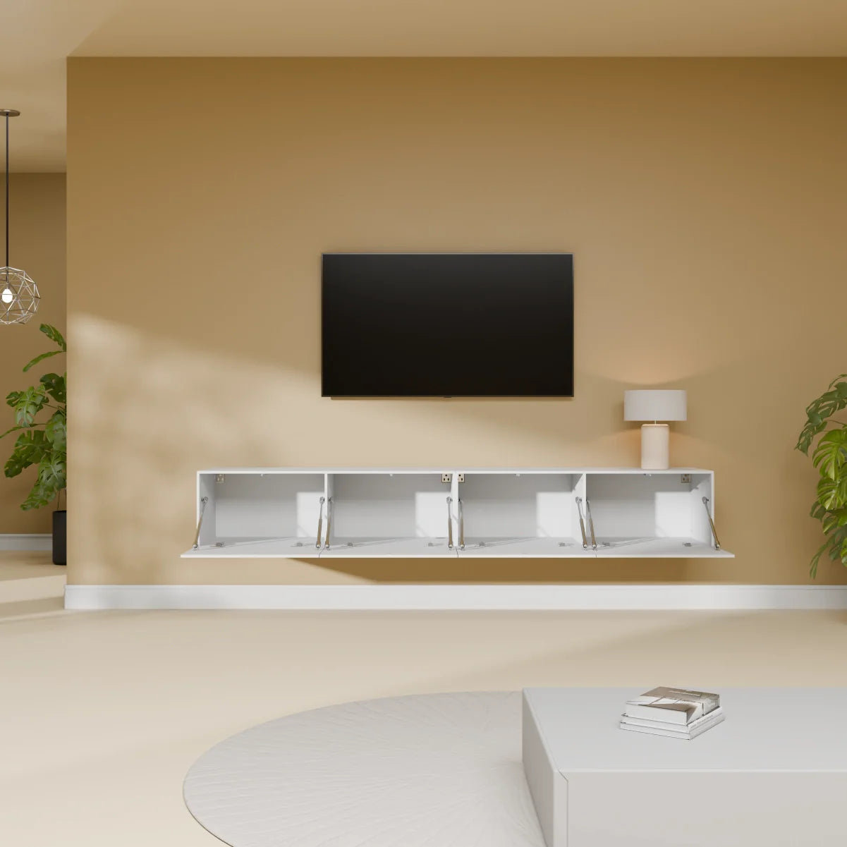 Mora Meuble Télé pour TV | Suspendu ou sur pied | 200 cm Blanc