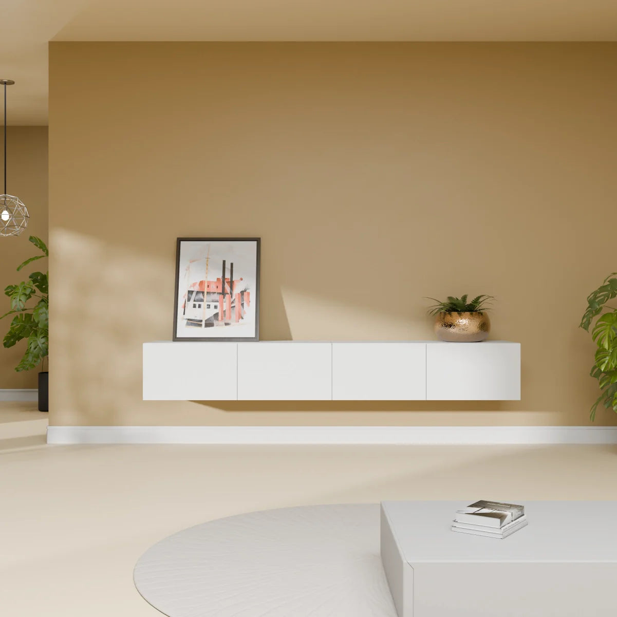 Mora Meuble Télé pour TV | Suspendu ou sur pied | 200 cm Blanc