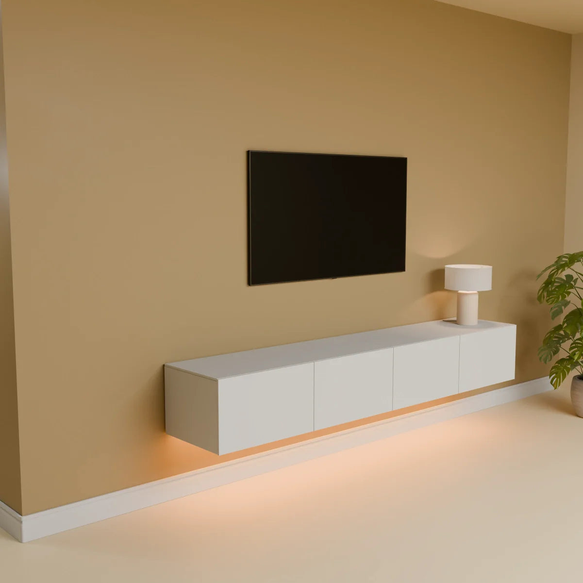 Mora Meuble Télé pour TV | Suspendu ou sur pied | 200 cm Blanc