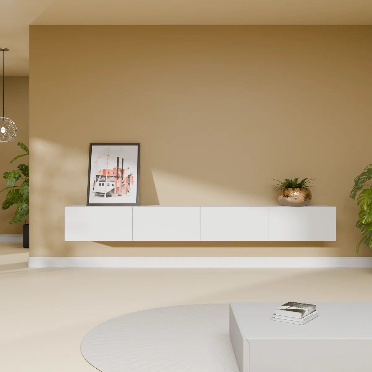 Mora Meuble Télé pour TV | Suspendu ou sur pied | 240 cm Blanc