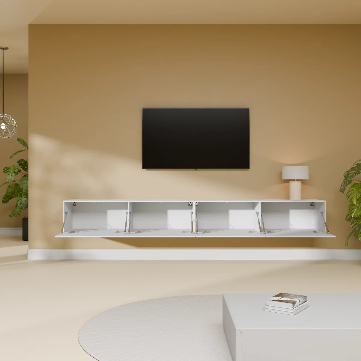 Mora Meuble Télé pour TV | Suspendu ou sur pied | 240 cm Blanc