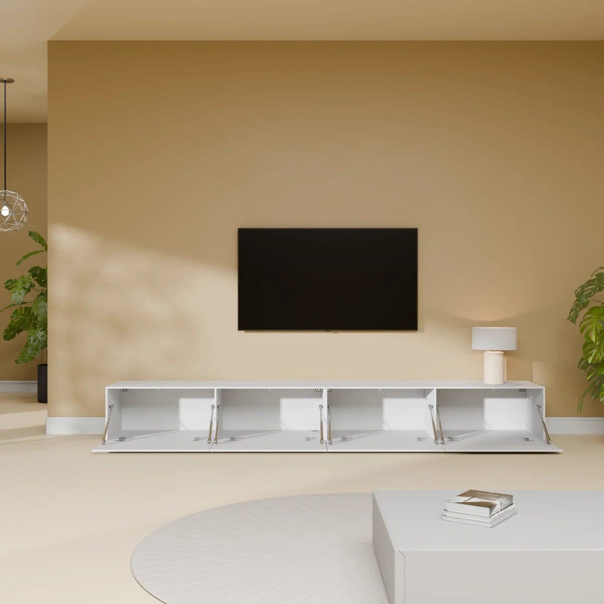 Mora Meuble Télé pour TV | Suspendu ou sur pied | 240 cm Blanc