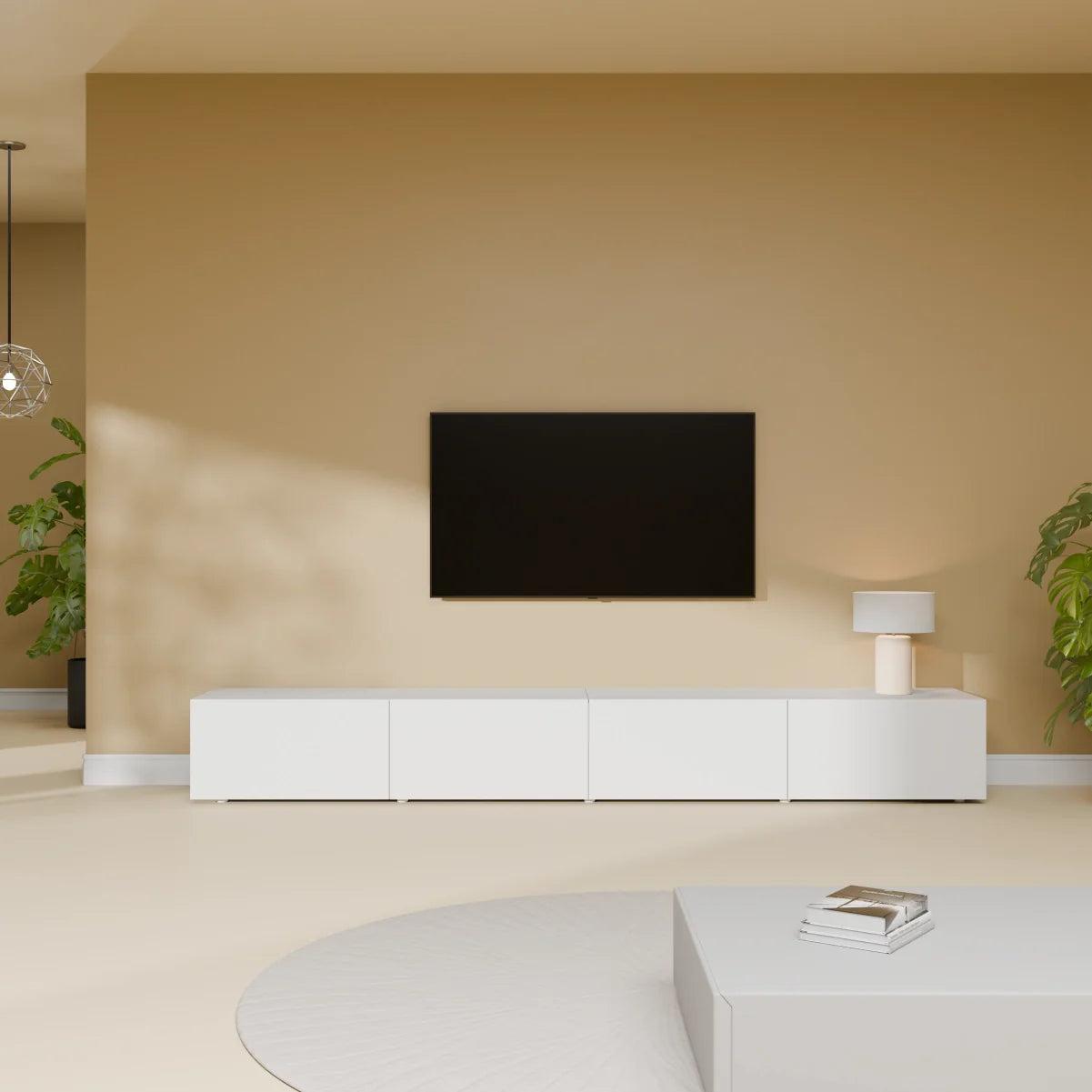 Mora Meuble Télé pour TV | Suspendu ou sur pied | 240 cm Blanc