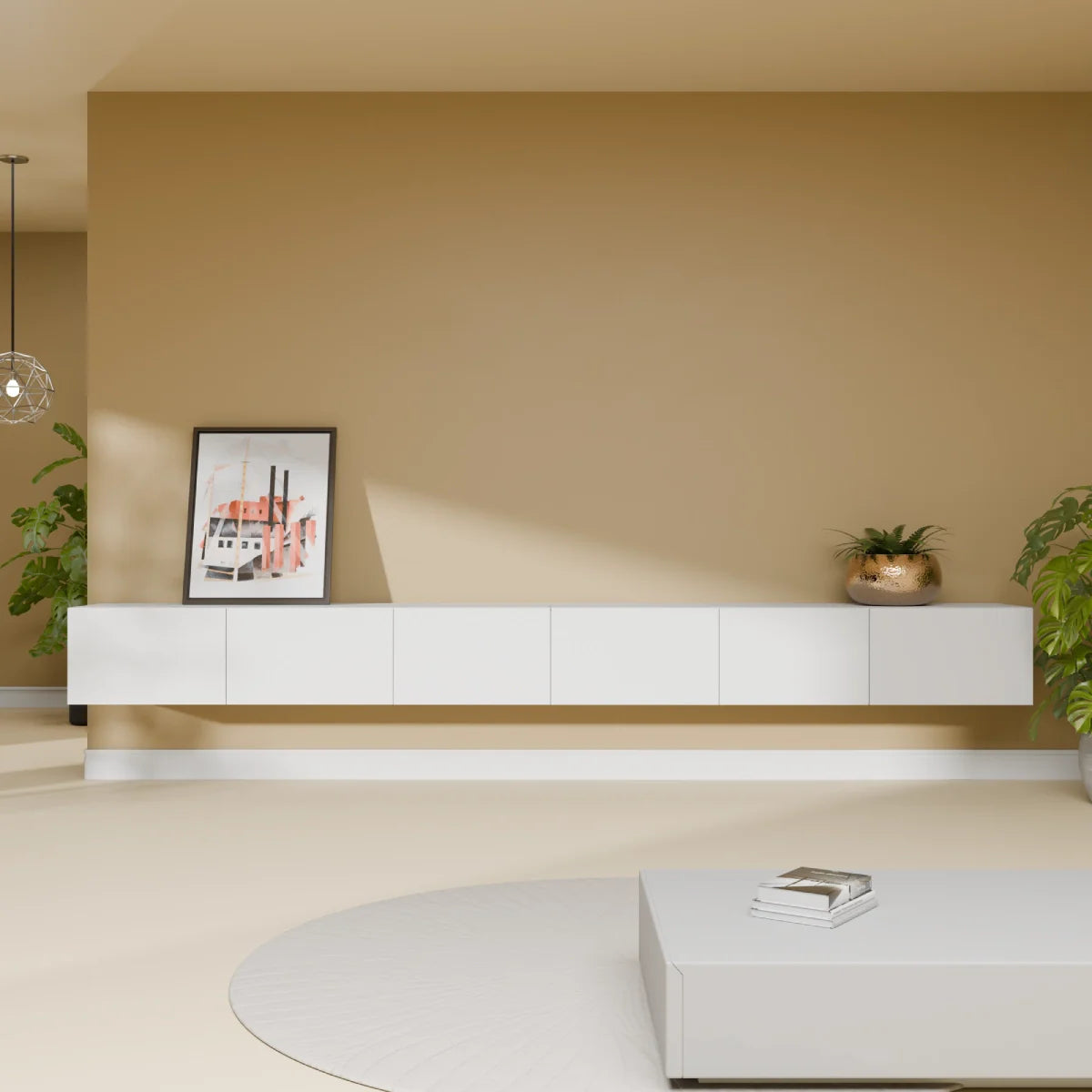 Mora Meuble Télé pour TV | Suspendu ou sur pied | 300 cm Blanc