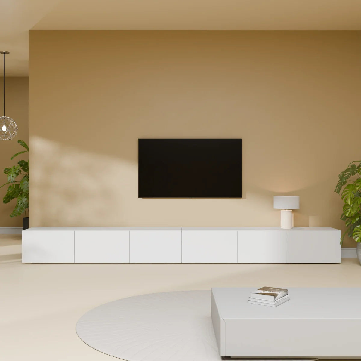 Mora Meuble Télé pour TV | Suspendu ou sur pied | 300 cm Blanc