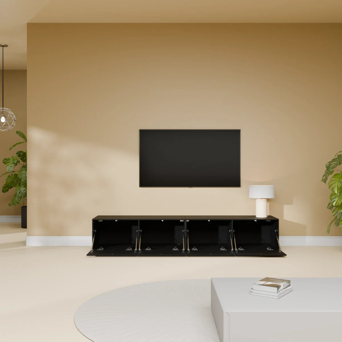 Mora Meuble Télé pour TV | Suspendu ou sur pied | 180 cm Noir