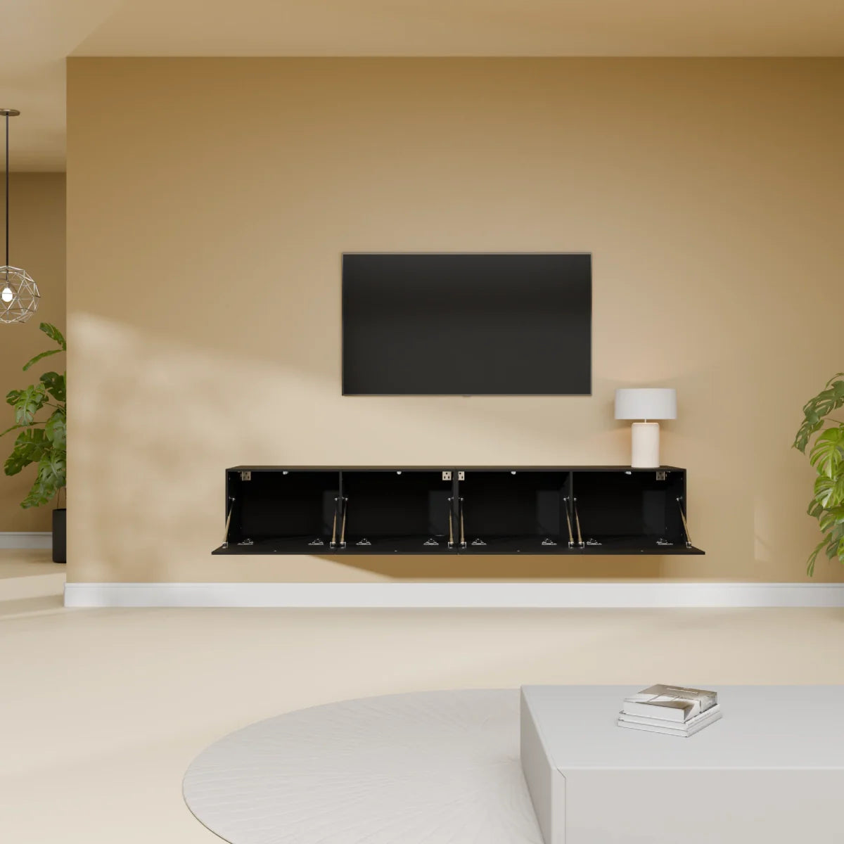 Mora Meuble Télé pour TV | Suspendu ou sur pied | 180 cm Noir