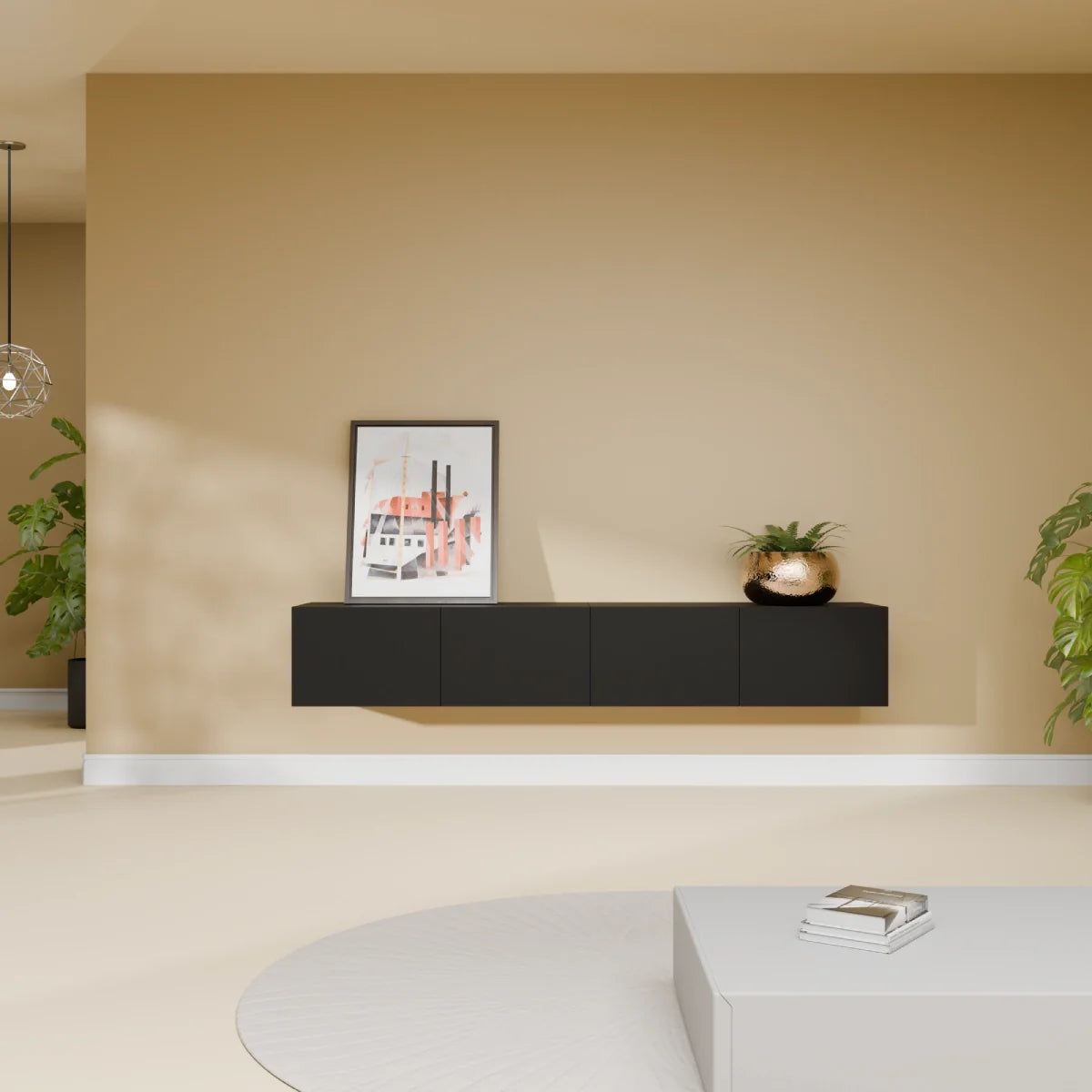 Mora Meuble Télé pour TV | Suspendu ou sur pied | 180 cm Noir