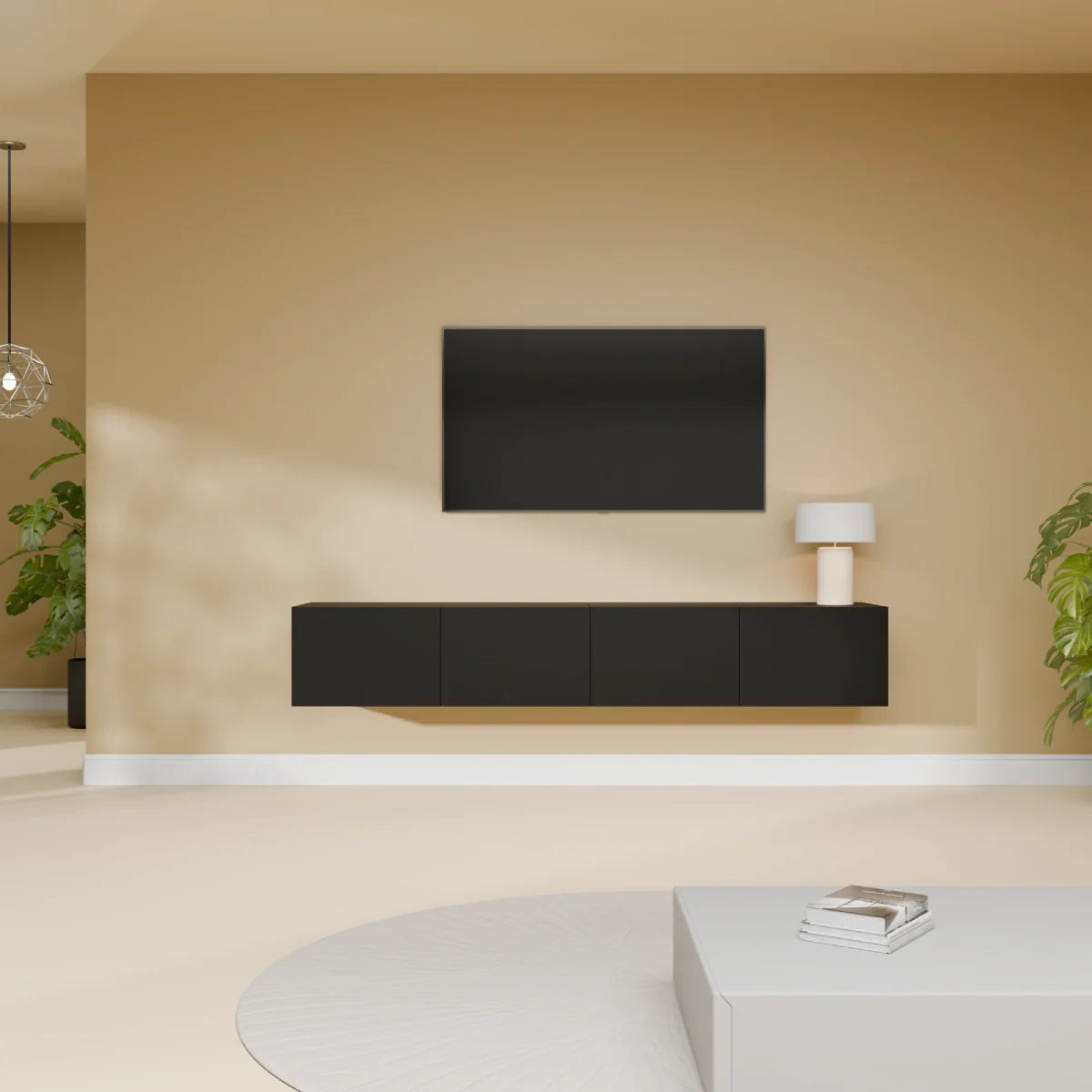 Mora Meuble Télé pour TV | Suspendu ou sur pied | 180 cm Noir