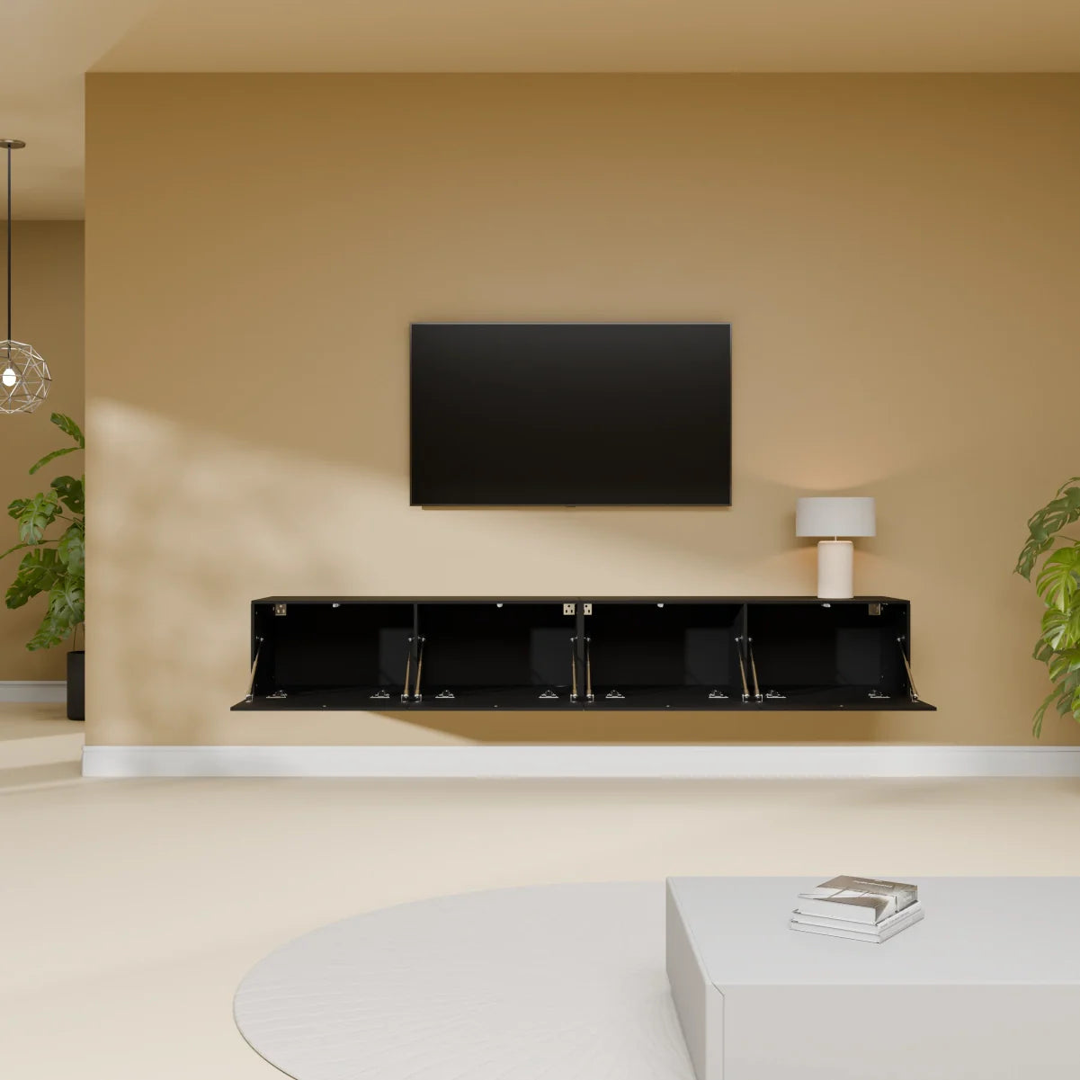 Mora Meuble Télé pour TV | Suspendu ou sur pied | 200 cm Noir