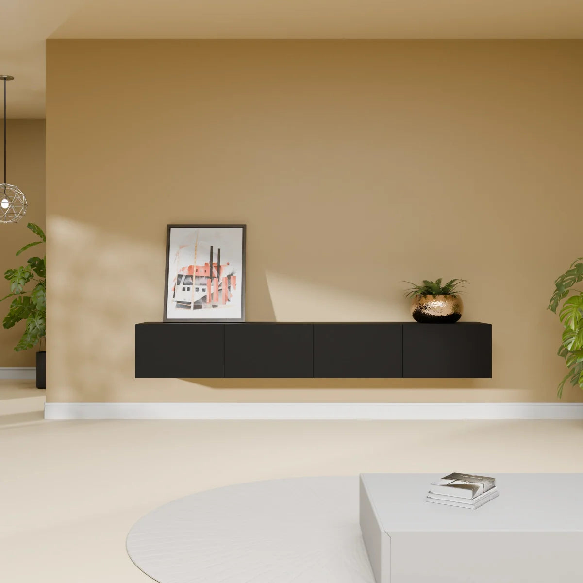 Mora Meuble Télé pour TV | Suspendu ou sur pied | 200 cm Noir