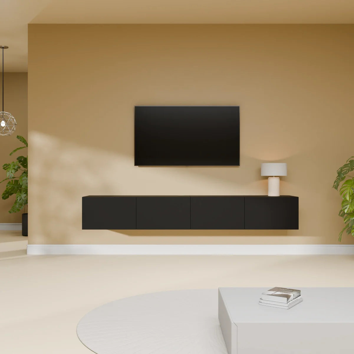 Mora Meuble Télé pour TV | Suspendu ou sur pied | 200 cm Noir