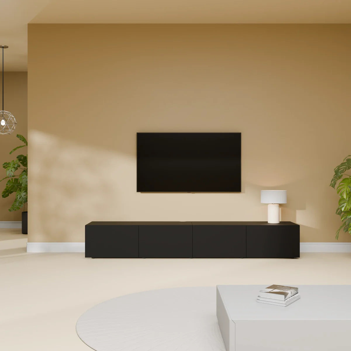 Mora Meuble Télé pour TV | Suspendu ou sur pied | 200 cm Noir