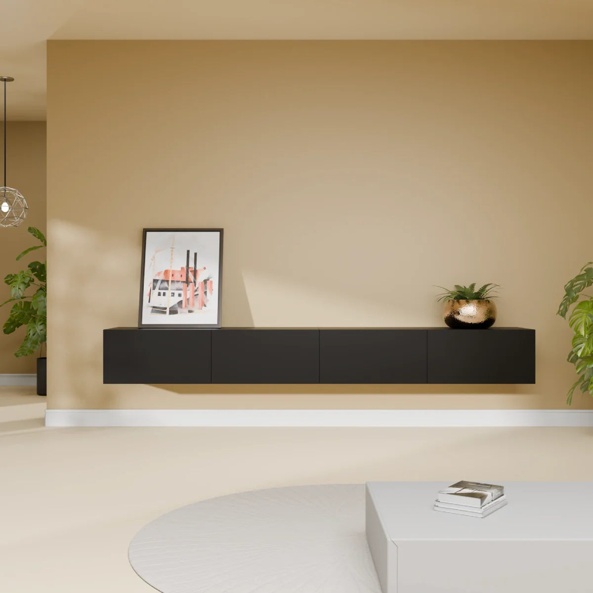 Mora Meuble Télé pour TV | Suspendu ou sur pied | 240 cm Noir