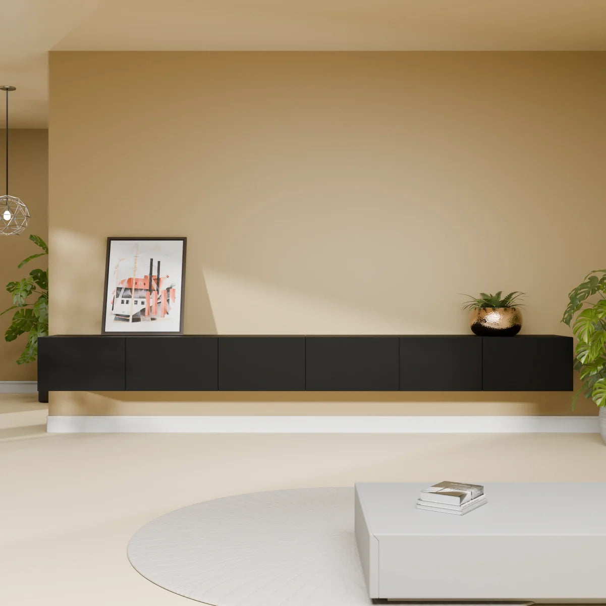 Mora Meuble Télé pour TV | Suspendu ou sur pied | 300 cm Noir