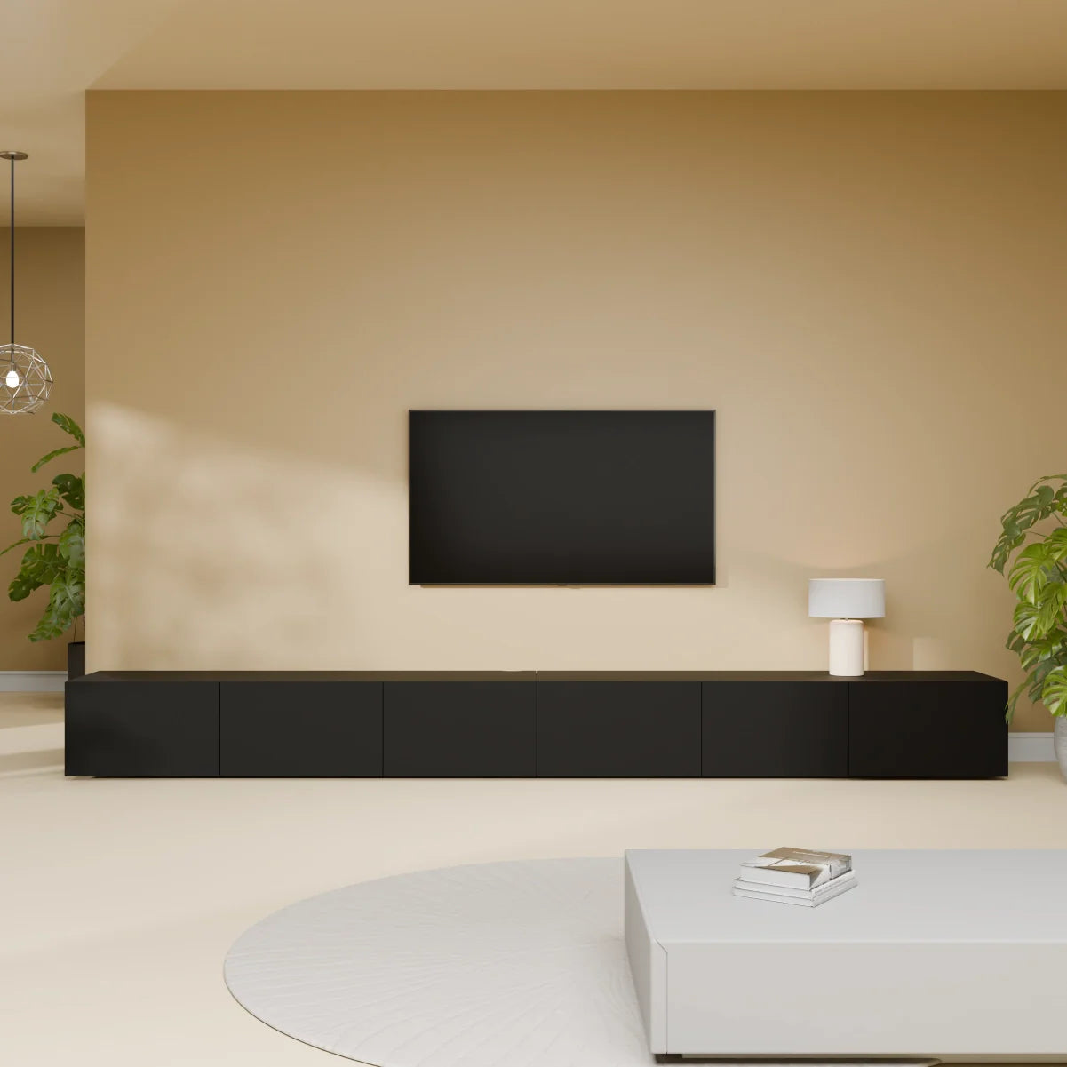 Mora Meuble Télé pour TV | Suspendu ou sur pied | 300 cm Noir