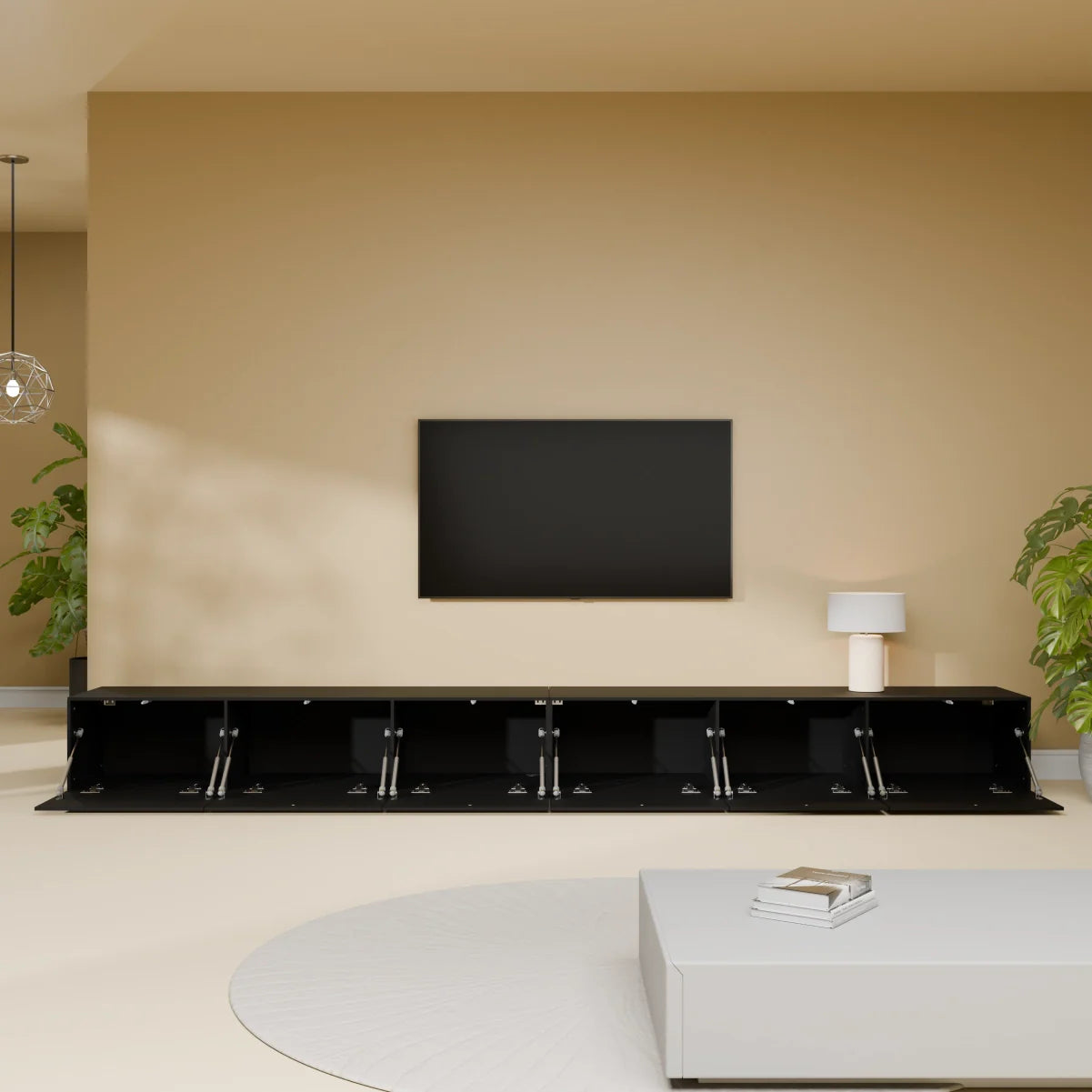 Mora Meuble Télé pour TV | Suspendu ou sur pied | 300 cm Noir