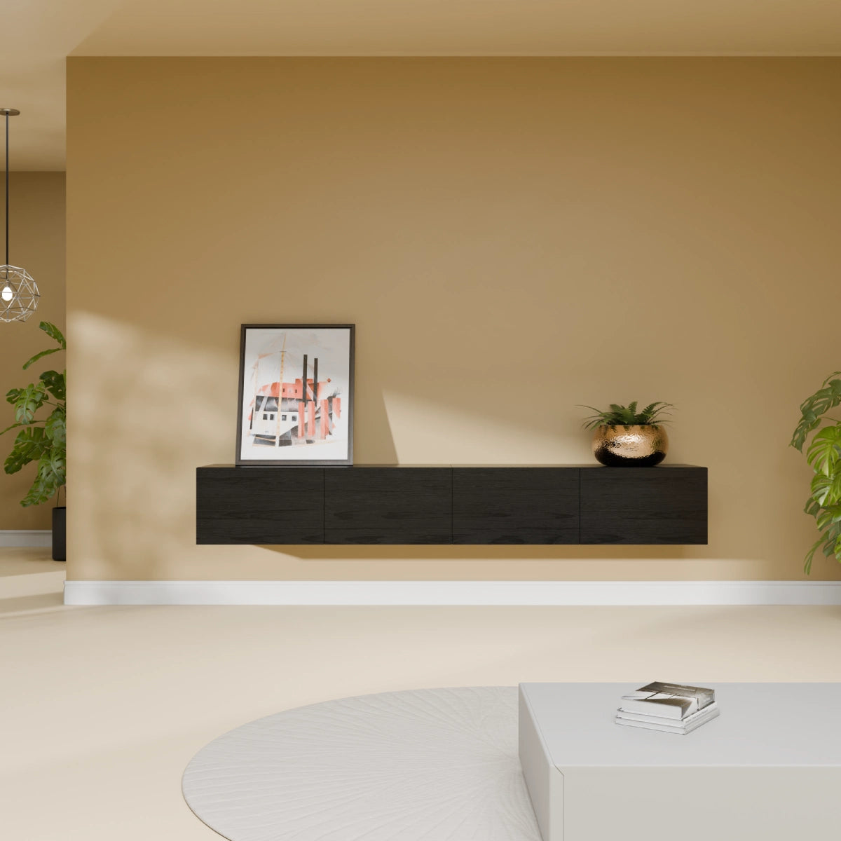 Mora Meuble Télé pour TV | Suspendu ou sur pied | 200 cm Noir-Bois