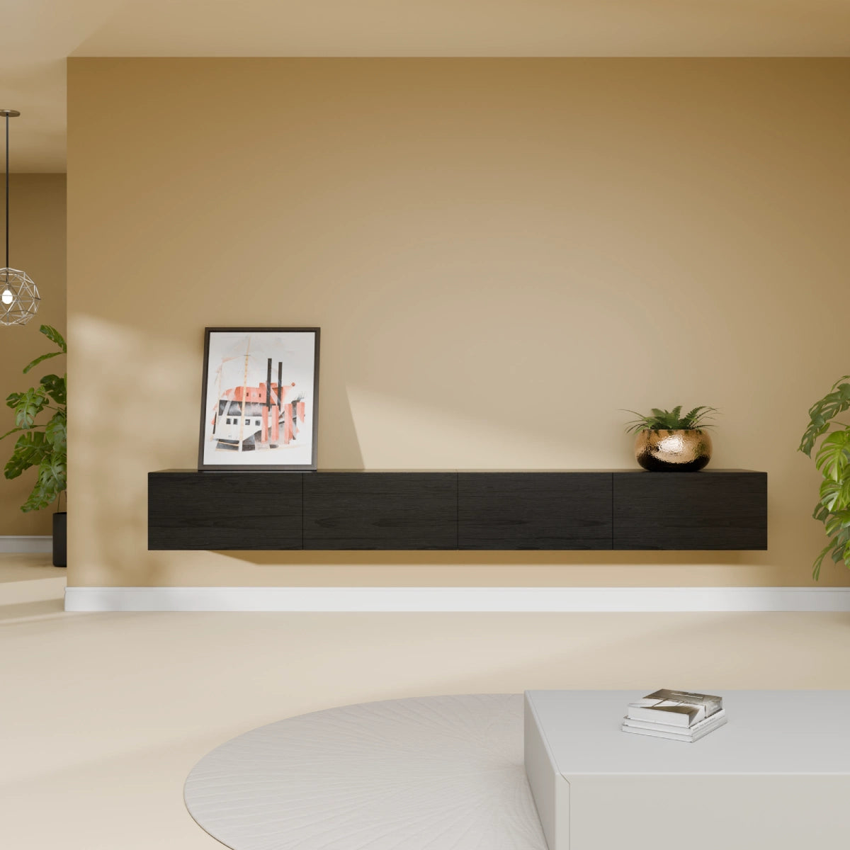 Mora Meuble Télé pour TV | Suspendu ou sur pied | 240 cm Noir-Bois