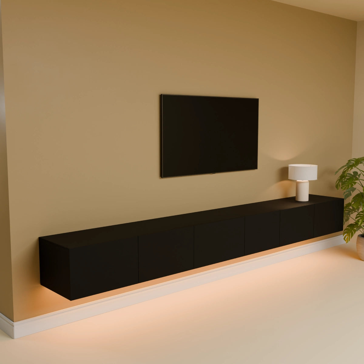 Mora Meuble Télé pour TV | Suspendu ou sur pied | 280 cm Noir