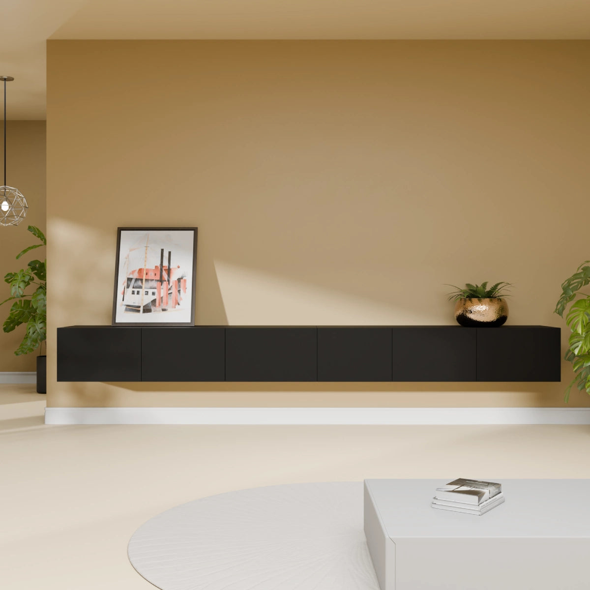 Mora Meuble Télé pour TV | Suspendu ou sur pied | 280 cm Noir