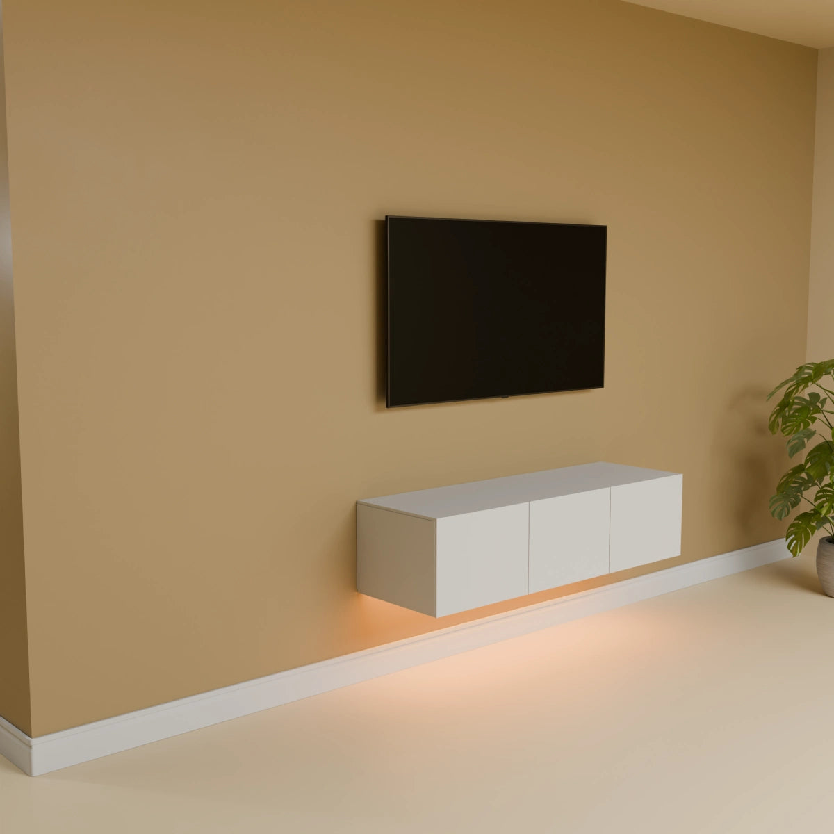 Mora Meuble Télé pour TV | Suspendu ou sur pied | 120 cm Blanc