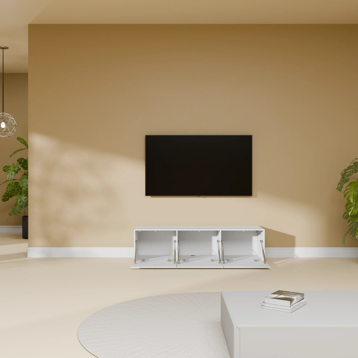 Mora Meuble Télé pour TV | Suspendu ou sur pied | 120 cm Blanc