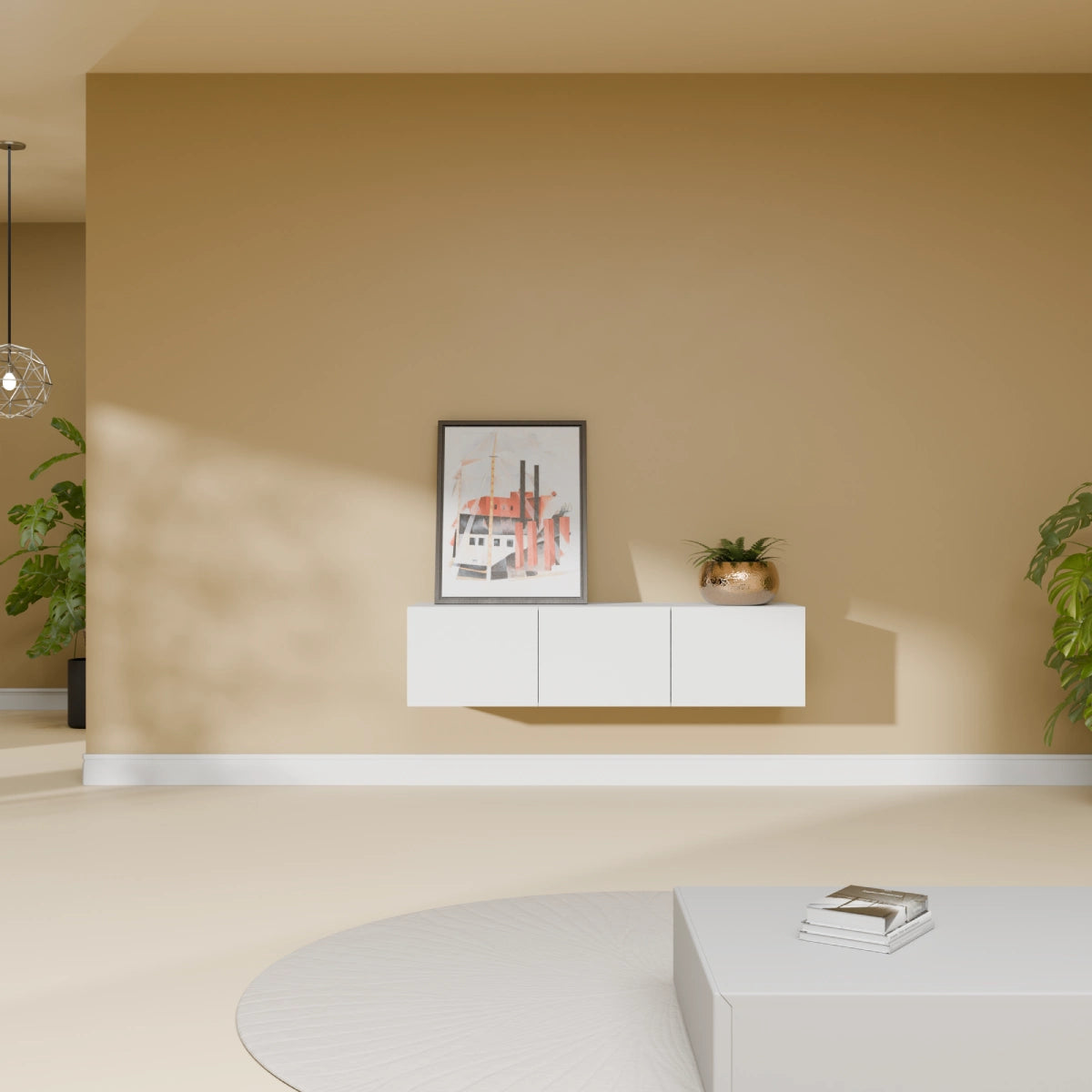 Mora Meuble Télé pour TV | Suspendu ou sur pied | 120 cm Blanc