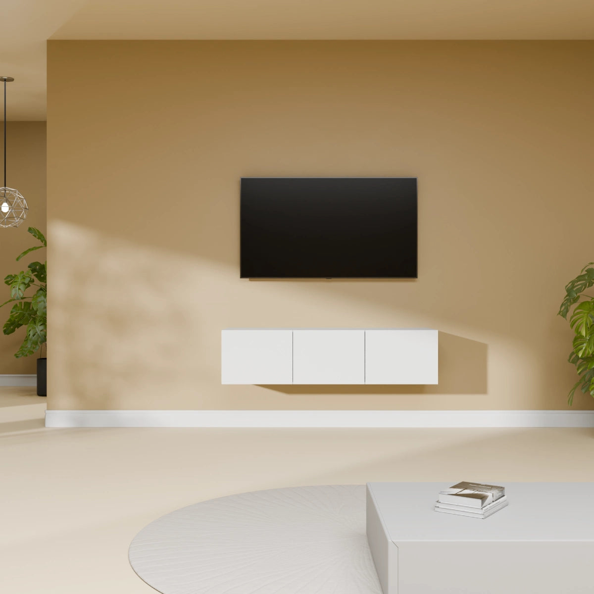 Mora Meuble Télé pour TV | Suspendu ou sur pied | 120 cm Blanc