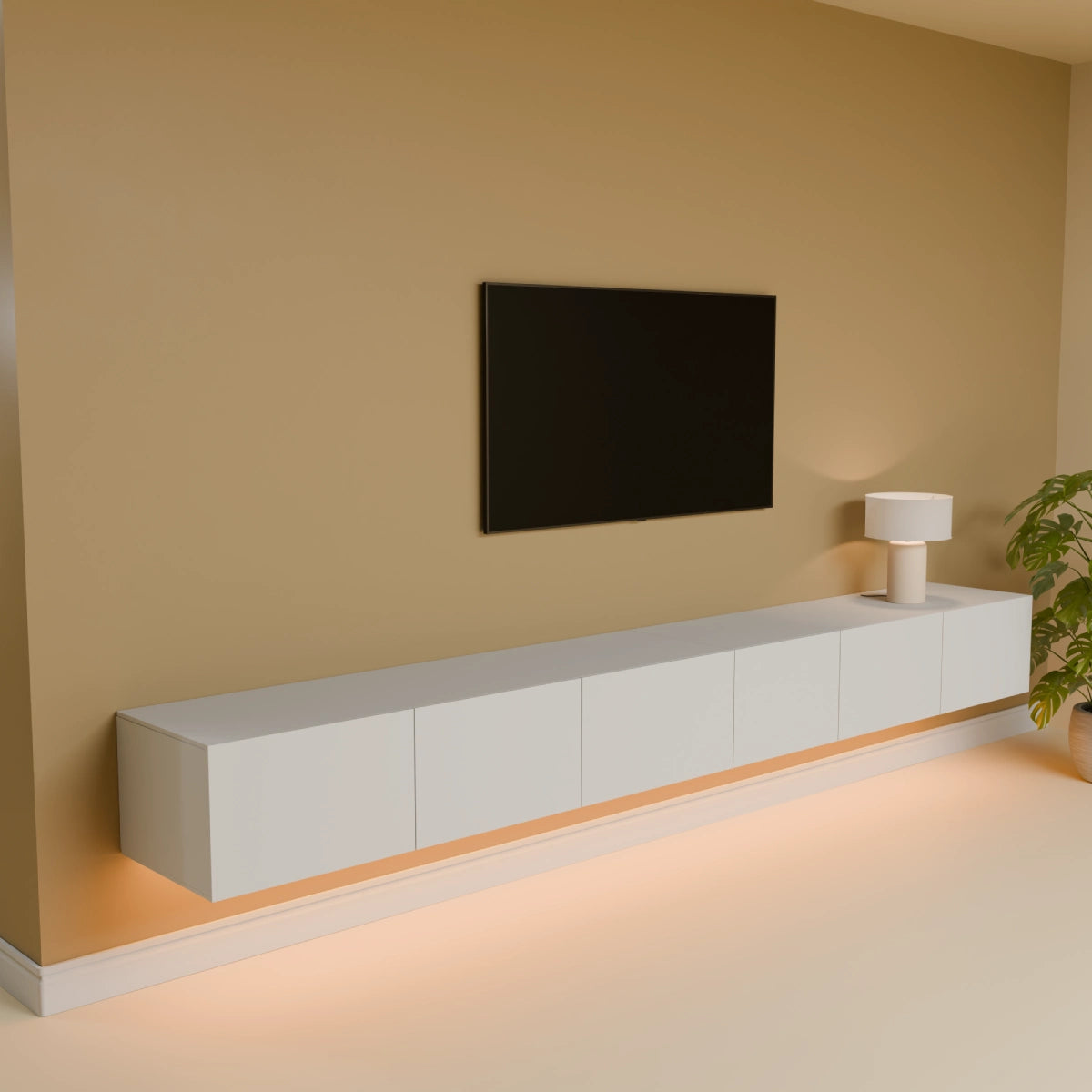 Mora Meuble Télé pour TV | Suspendu ou sur pied | 280 cm Blanc