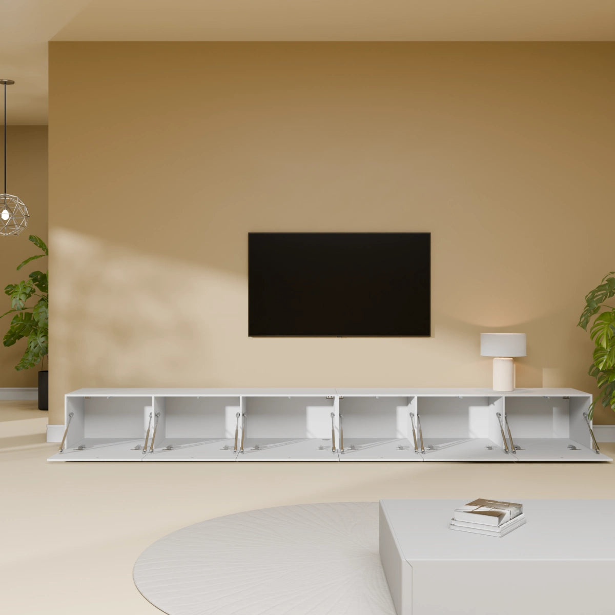 Mora Meuble Télé pour TV | Suspendu ou sur pied | 280 cm Blanc