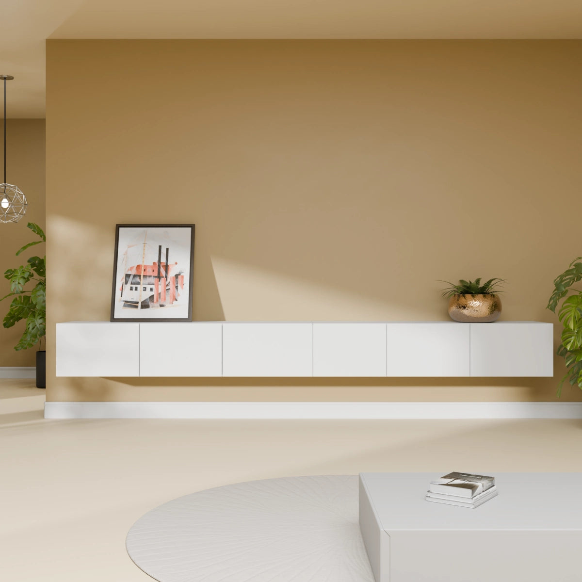 Mora Meuble Télé pour TV | Suspendu ou sur pied | 280 cm Blanc