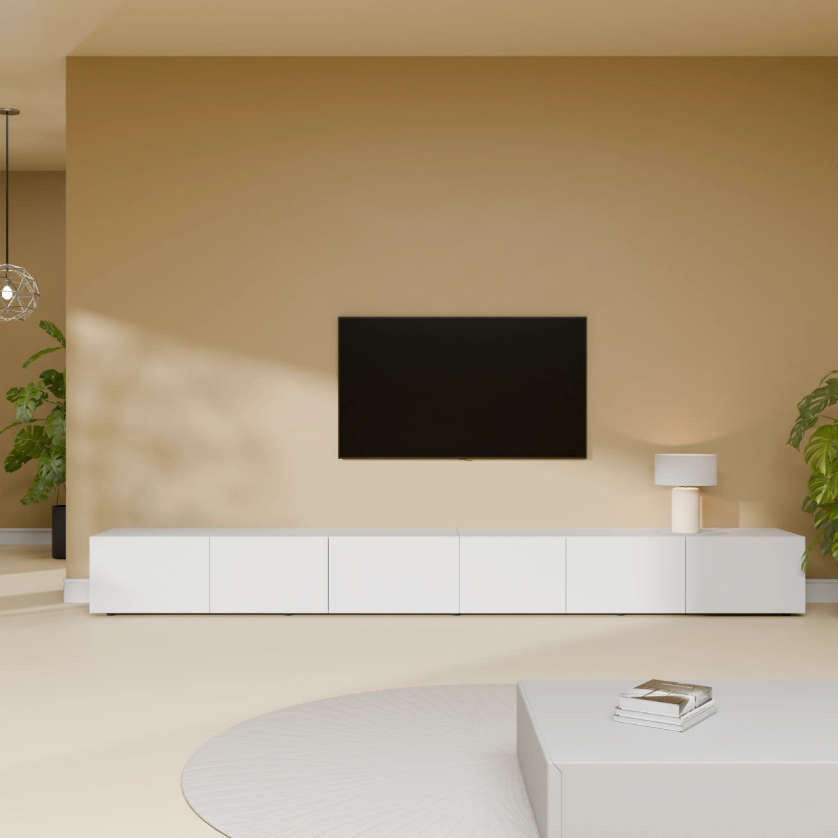 Mora Meuble Télé pour TV | Suspendu ou sur pied | 280 cm Blanc